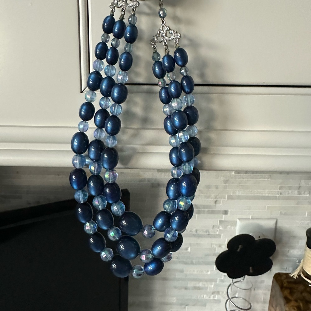Vintage Lustrous Blue Multi-Strand Necklace